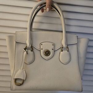 LAUREN RALPH Lauren white Tote Woman Handbag Genuine Leather White